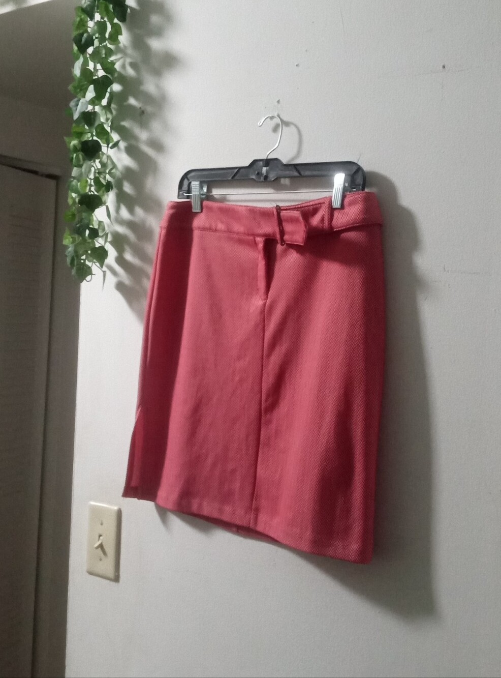 Express Coral Red And White Mini Skirt with Belted Waist